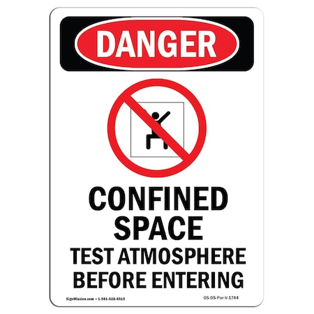 OSHA Danger Sign, Confined Space Test, 10in X 7in Aluminum